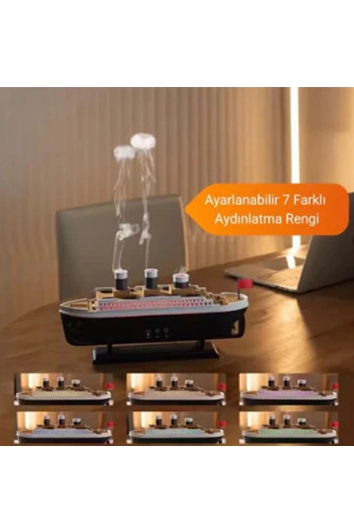 Titanic Gemi Hava Nemlendirici Işıklı Fonksiyonlu Buhar Makinesi Kumandalı ( Lisinya )