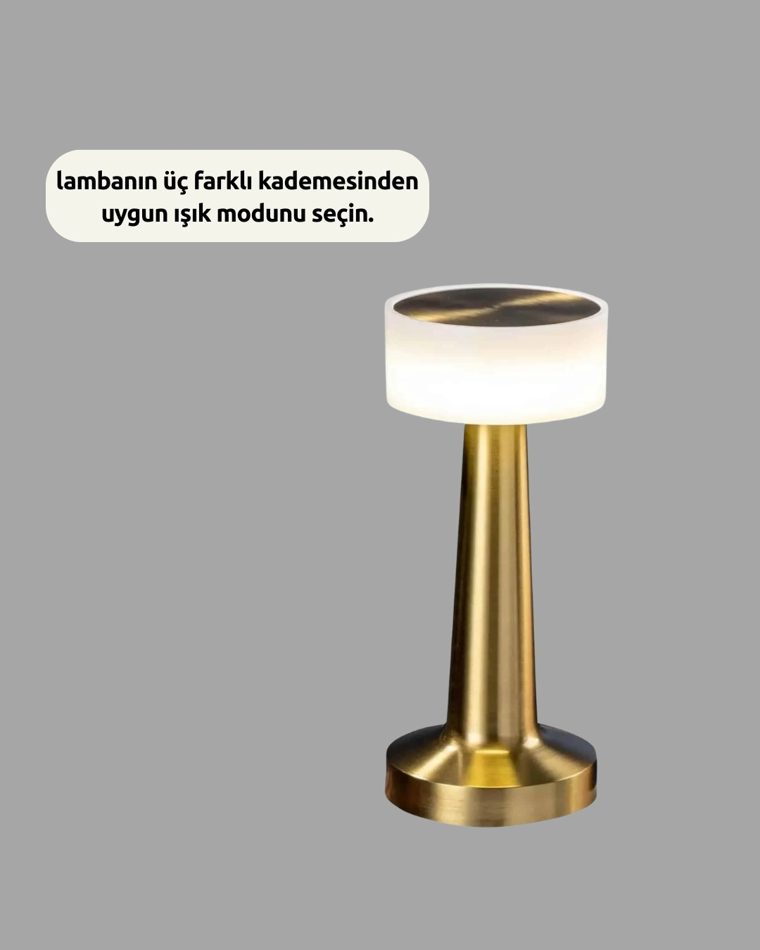 Touch Gece Lambası – Dokunmatik Kontrol, Kablosuz Kullanım, Metal Gövde ( Lisinya )