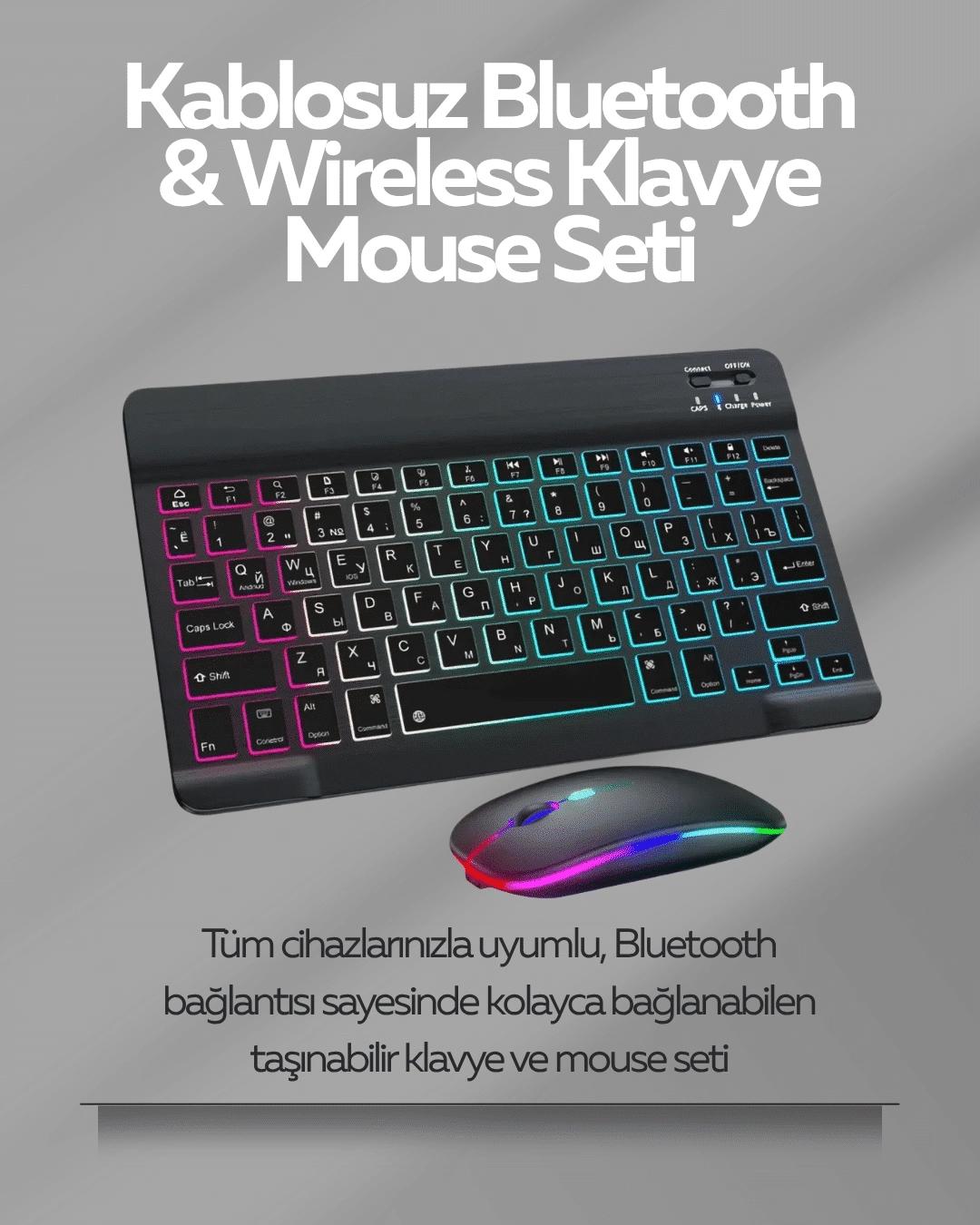 Tüm Cihazlarla Uyumlu Rgb Işıklı Kablosuz Klavye Ve Mouse Seti ( Lisinya )
