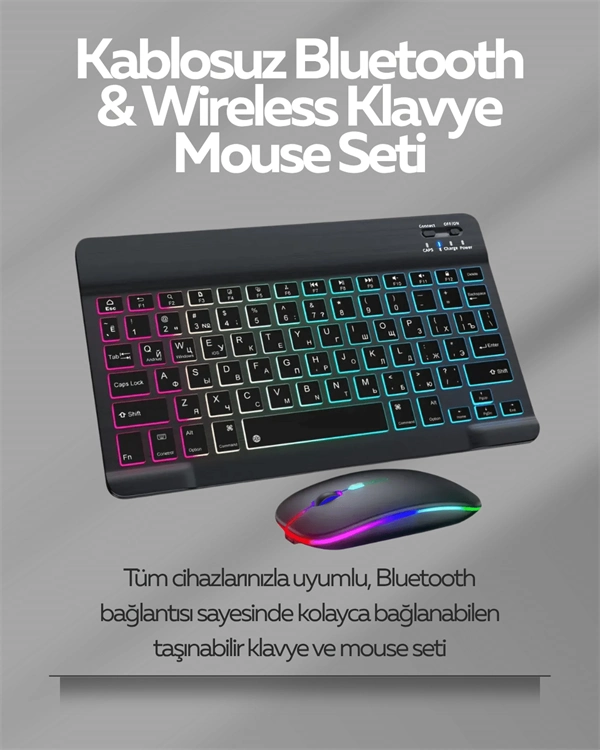 Tüm Cihazlarla Uyumlu Rgb Işıklı Kablosuz Klavye Ve Mouse Seti ( Lisinya )