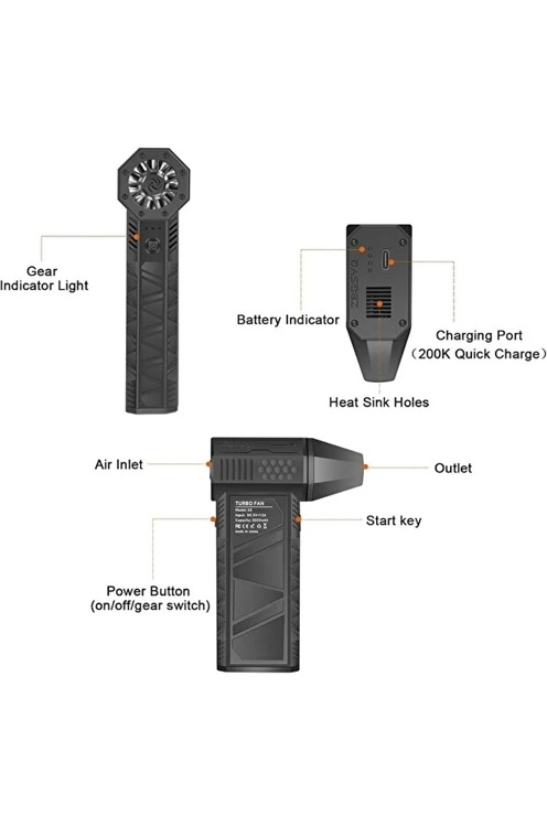 Turbo Jet 130000rpm Şarjlı Turbo Jet Şiddetli Fan Güçlü Hava Üfleyici Araç Süpürgesi 4000 Mah 52m/sec ( Lisinya )