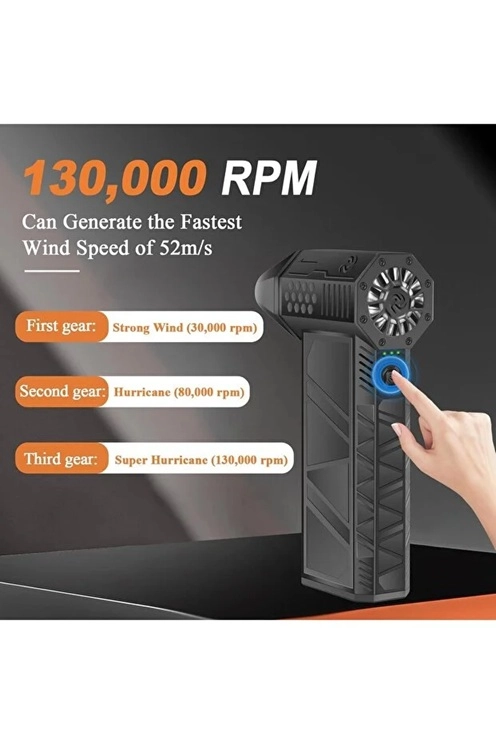 Turbo Jet 130000rpm Şarjlı Turbo Jet Şiddetli Fan Güçlü Hava Üfleyici Araç Süpürgesi 4000 Mah 52m/sec ( Lisinya )