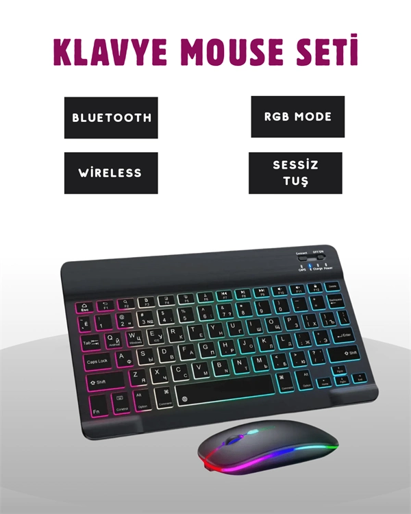 Türkçe Q Klavye Düzenli Rgb Kablosuz Klavye Mouse Set ( Lisinya )