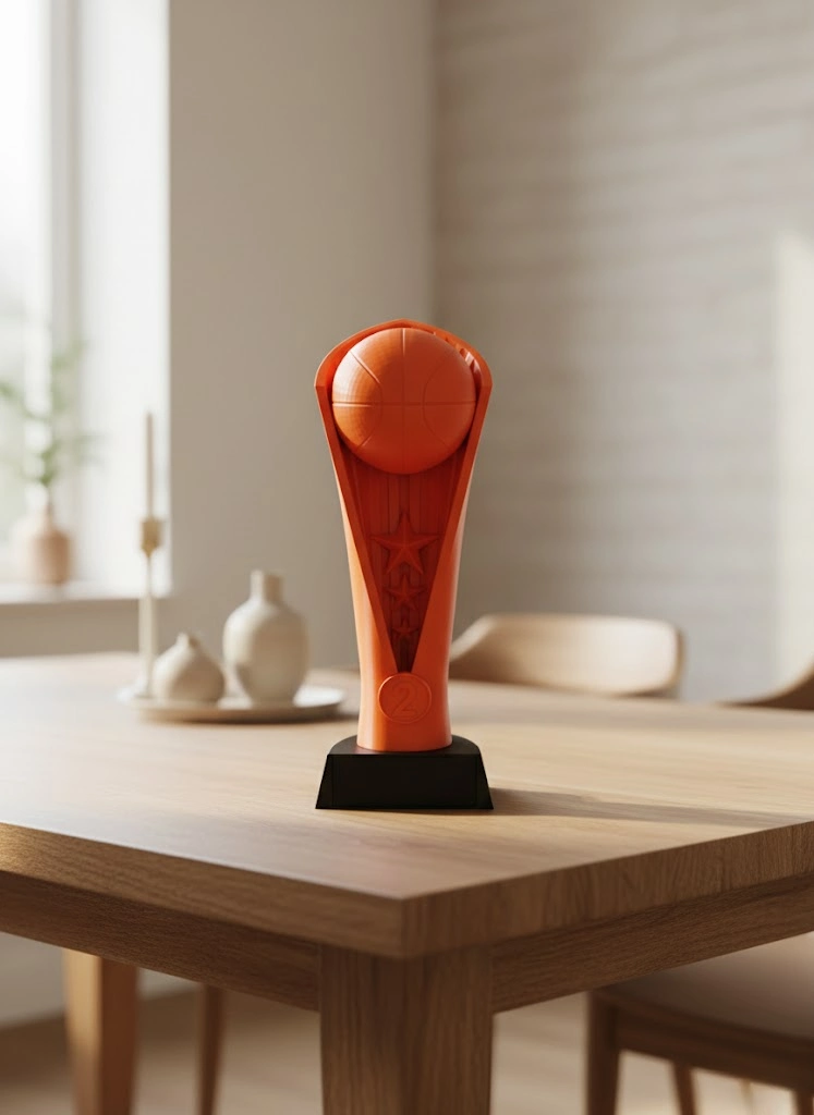 Turuncu Kupa 23cm Basketbol Temalı Dekoratif Ödül Biblosu ( Lisinya )