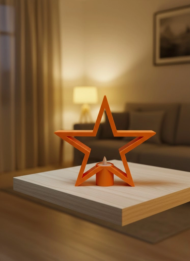 Turuncu Yıldız Mumluk Loş Işık Salon Dekoru ( Lisinya )