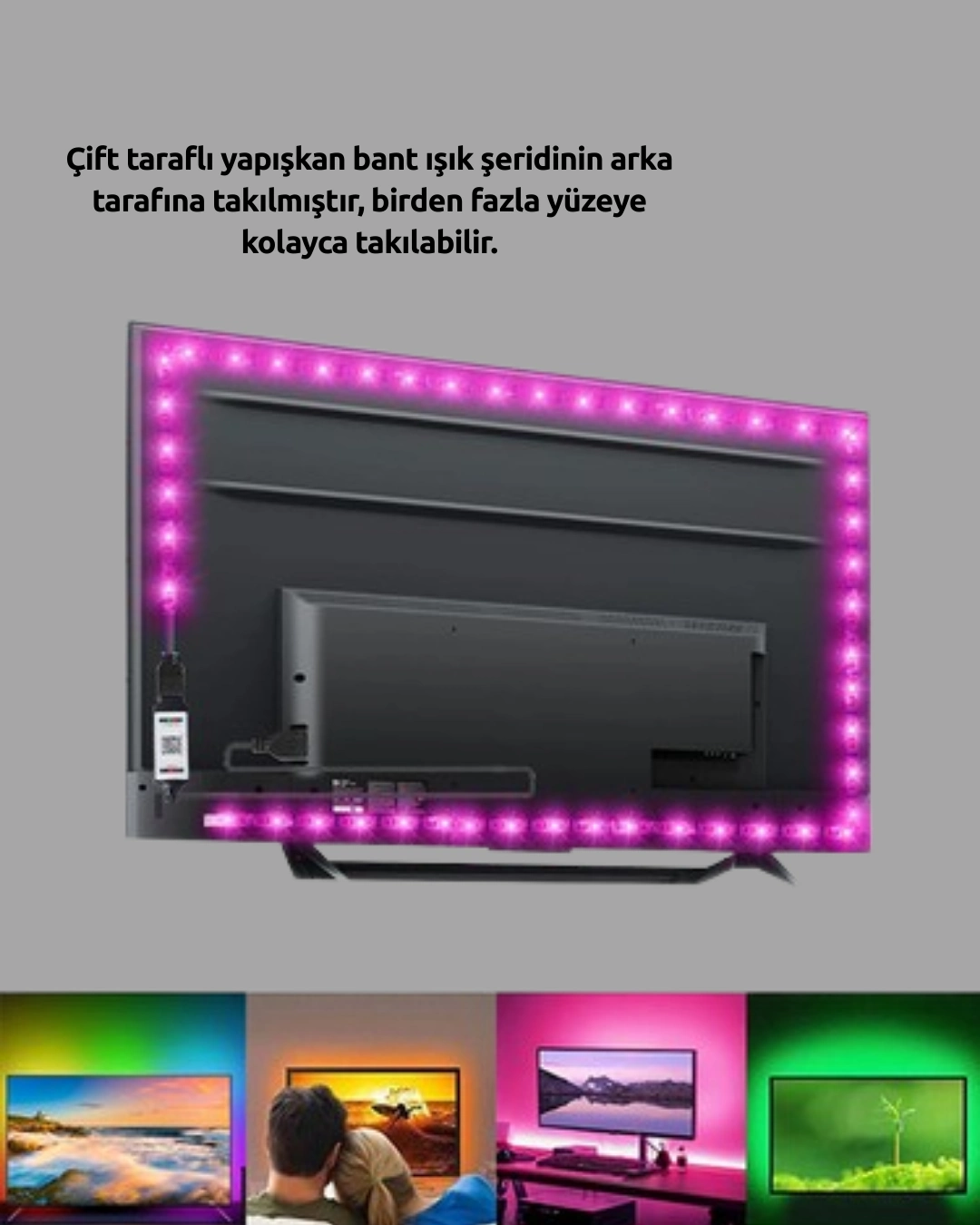 Tv Arkası Led Şerit Işık Otomatik Açma Kapama Özellikli 2mt ( Lisinya )