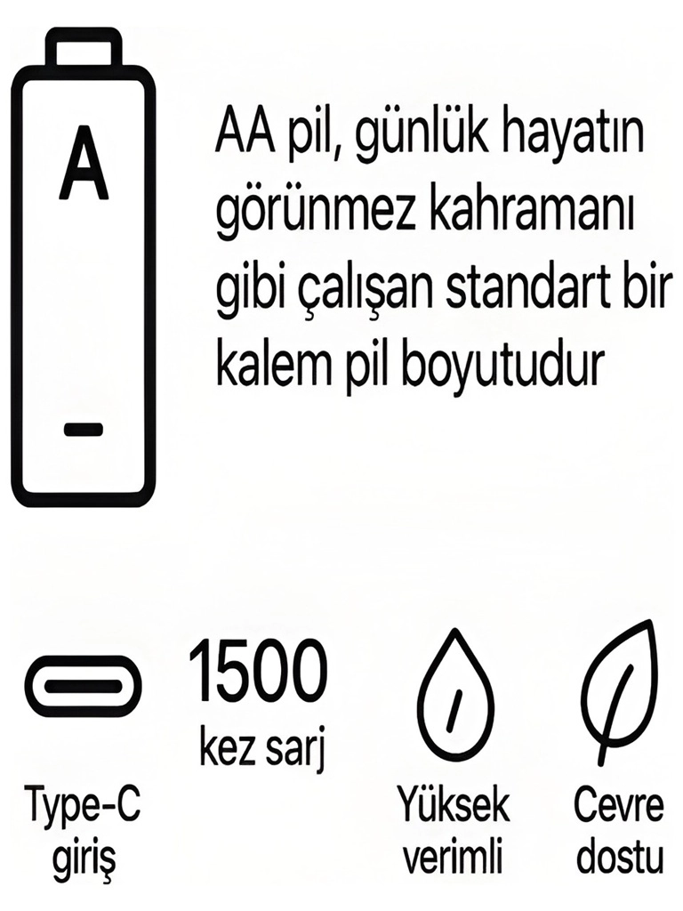 Type-c Şarjlı 2800mwh 1.5v Şarj Edilebilir 2’li Aa5 Kalın Pil - Lityum Iyon Batarya ( Lisinya ) Type-c Şarjlı 2800mwh 1.5v Şarj Edilebilir 2’li Aa5 Kalın Pil - Lityum Iyon Batarya ( Lisinya )