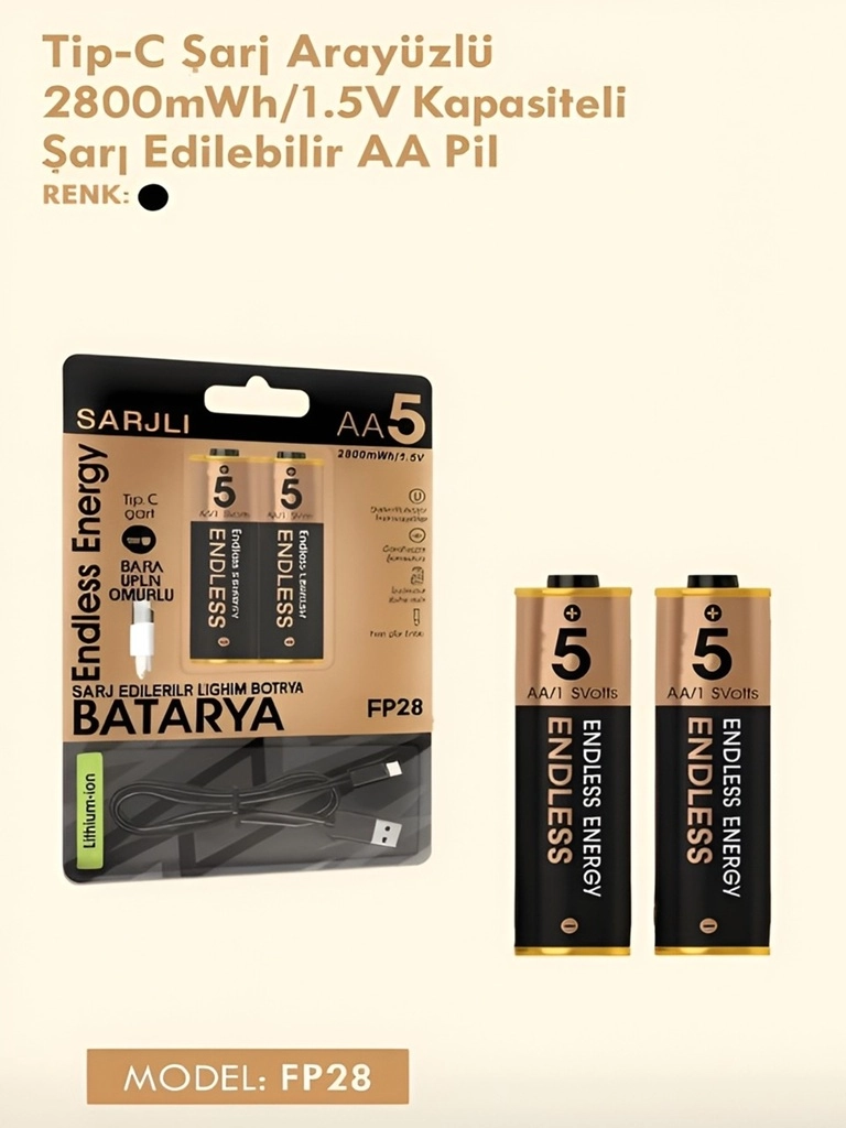 Type-c Şarjlı 2800mwh 1.5v Şarj Edilebilir 2’li Aa5 Kalın Pil - Lityum Iyon Batarya ( Lisinya ) Type-c Şarjlı 2800mwh 1.5v Şarj Edilebilir 2’li Aa5 Kalın Pil - Lityum Iyon Batarya ( Lisinya )