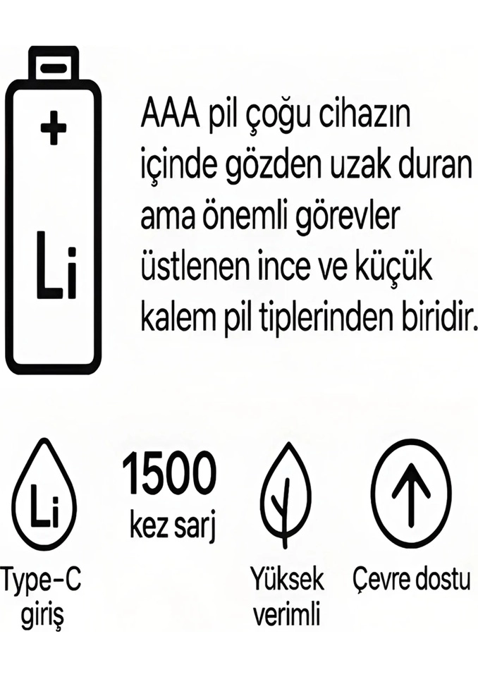 Type-c Şarjlı 800mwh 1.5v Şarj Edilebilir 2’li Aaa İnce Pil - Lityum Iyon Batarya ( Lisinya ) Type-c Şarjlı 800mwh 1.5v Şarj Edilebilir 2’li Aaa İnce Pil - Lityum Iyon Batarya ( Lisinya )