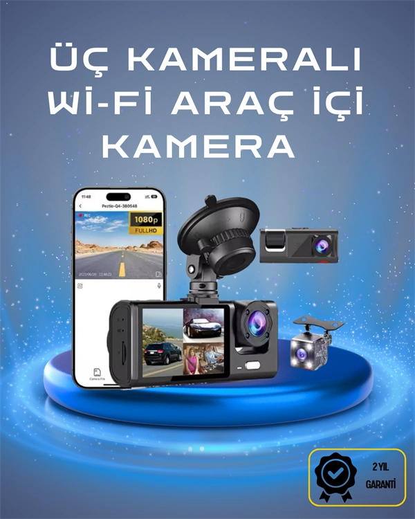 Üç Kameralı 1080p Full Hd Araç İçi Kamera – G-sensörlü Ve Gece Görüşlü ( Lisinya )