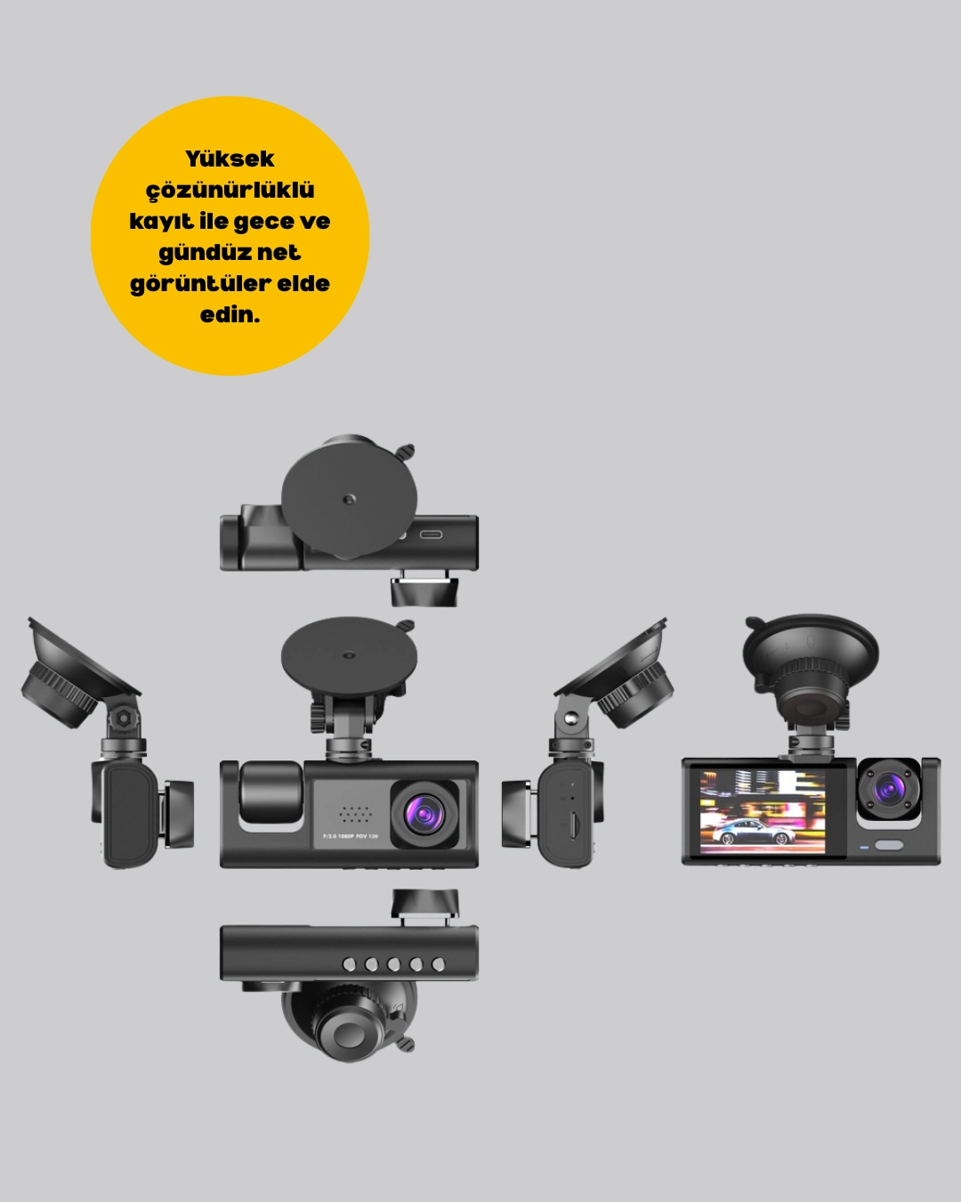 Üç Kameralı Araç Kamerası Full Hd Gece Görüş  G-sensör ( Lisinya )