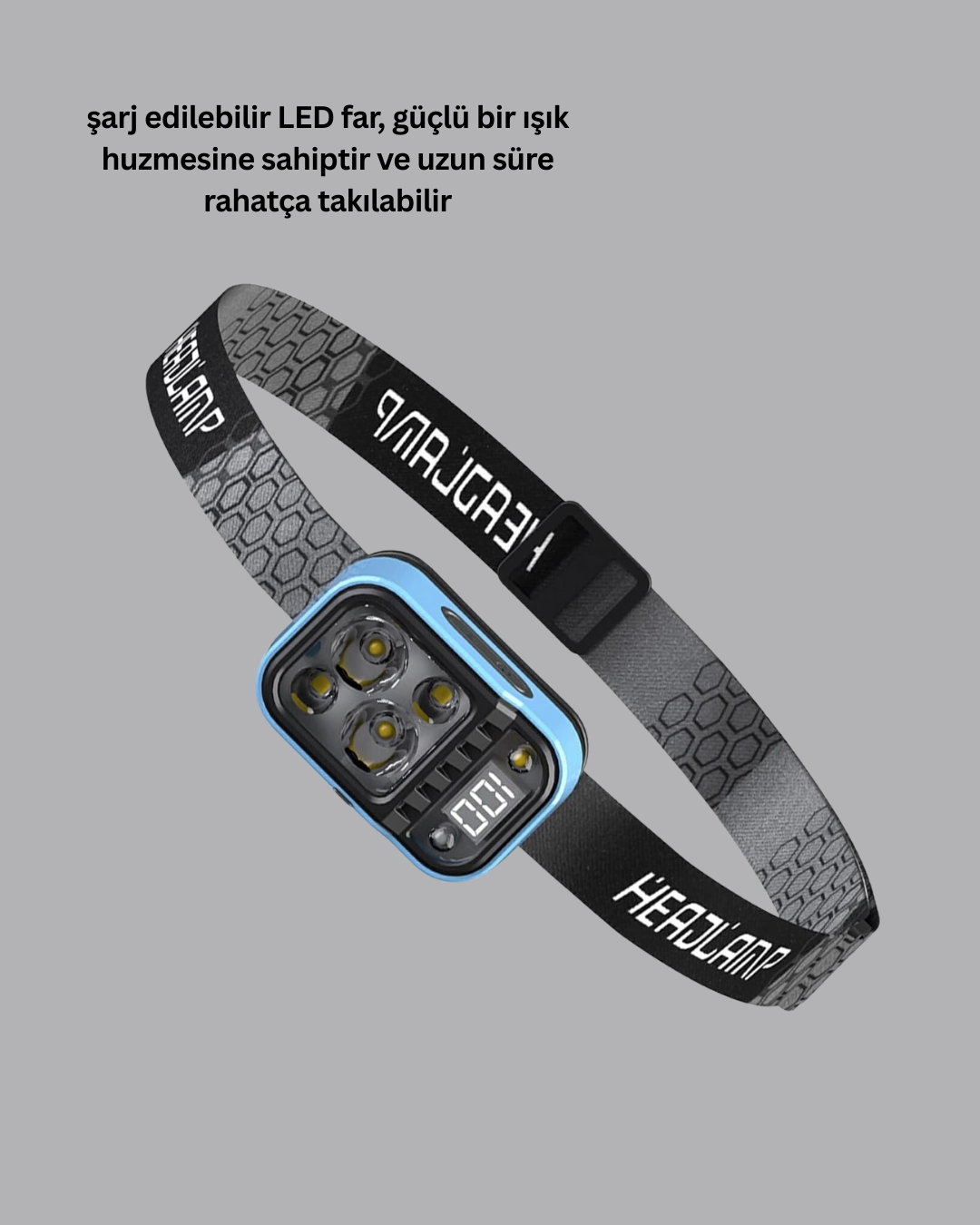 Üç Renkli Led Kafa Feneri 53 Mod Güç Göstergeli Type C Şarjlı ( Lisinya )