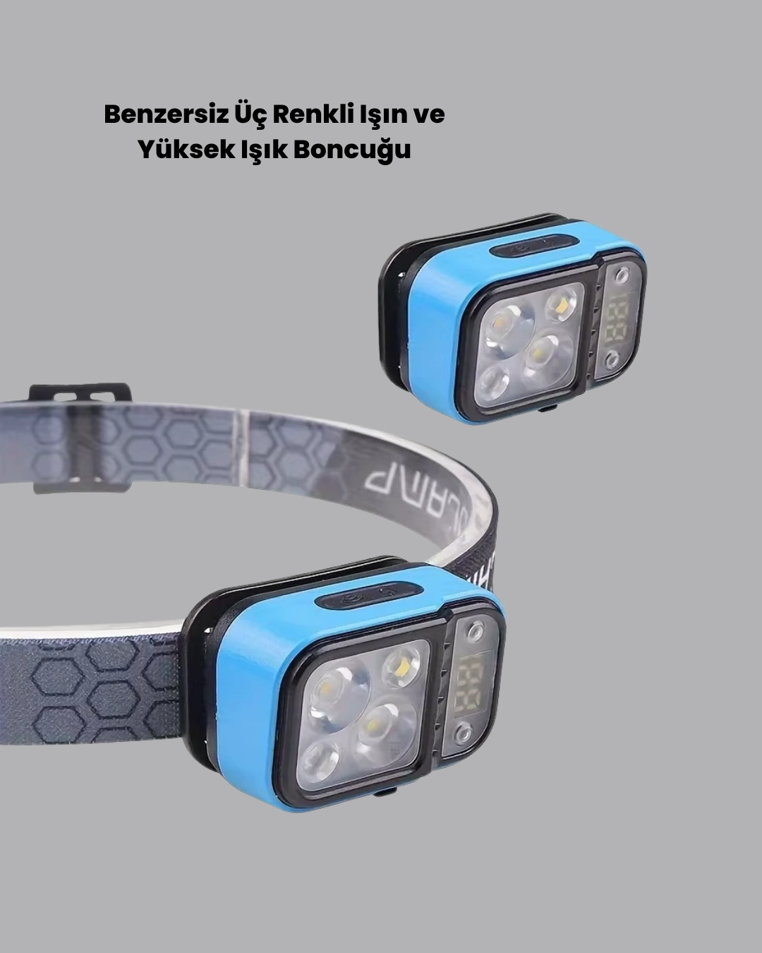 Üç Renkli Led Kafa Feneri 53 Mod Güç Göstergeli Type C Şarjlı ( Lisinya )