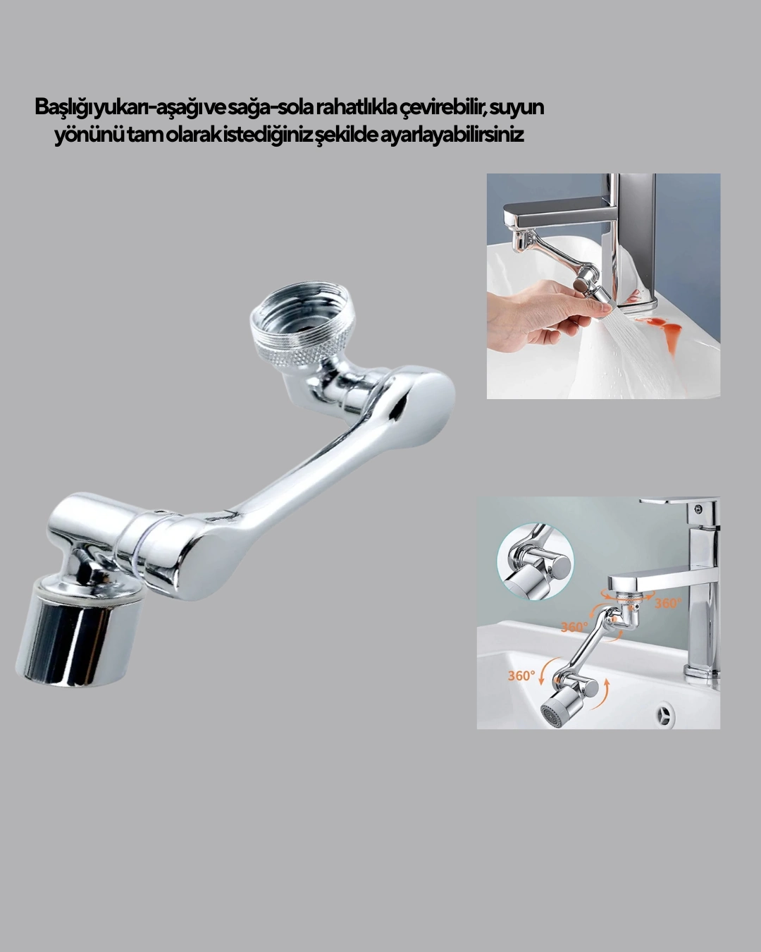 Üç Segmentli 1080 Derece Musluk Atı Esnek Döner Havalandırıcı Pratik Kullanım ( Lisinya )