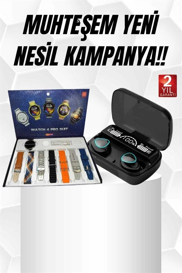 Ucuz Kaliteli Yeni Nesil 7 Kordonlu Akıllı Saat Ve Kablosuz Bluetooth Kulaklık Anc Özelliği ( Lisinya )