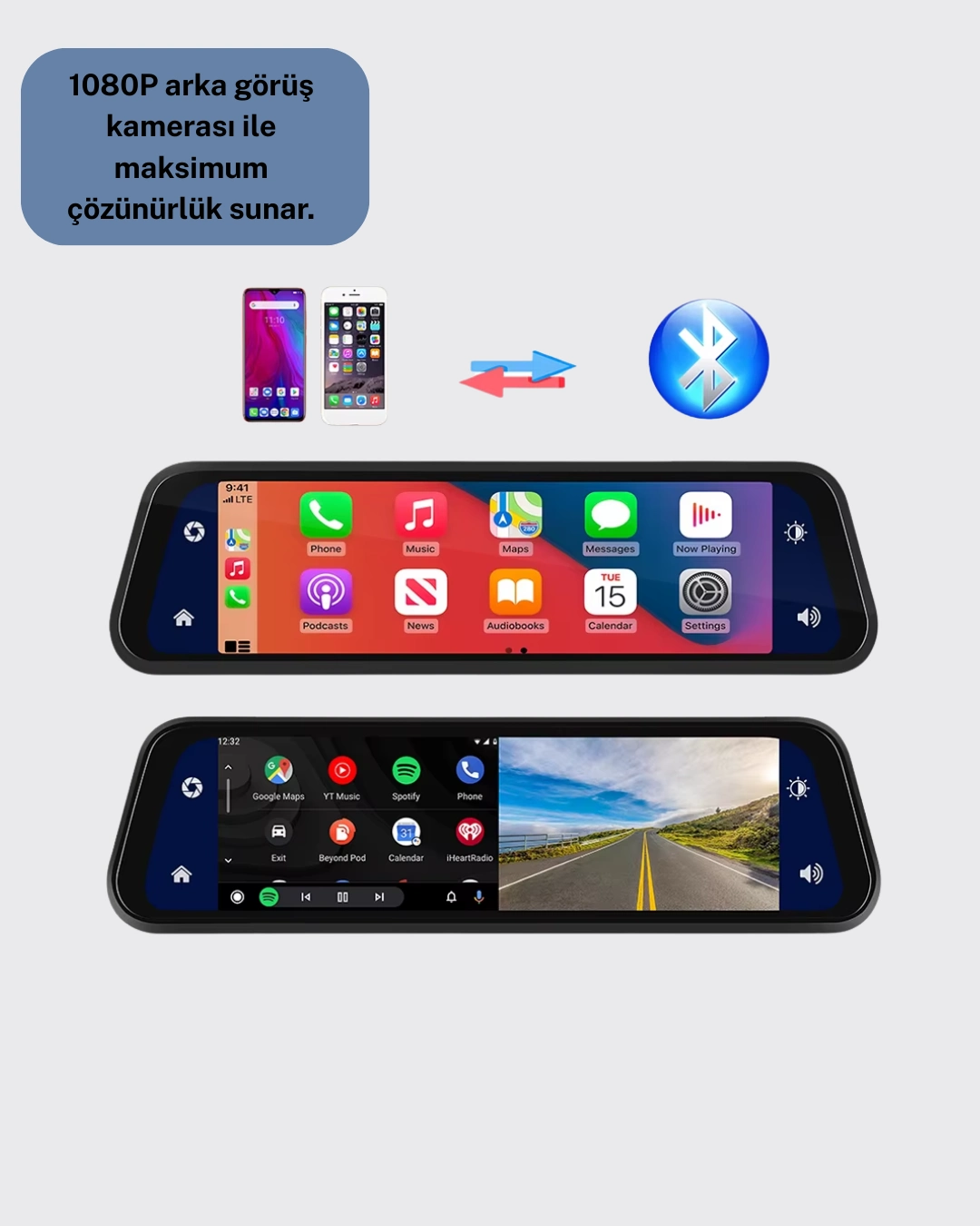 Ultra Geniş Açılı Araç Kamerası Dokunmatik Ayna Kayıtlı ( Lisinya )