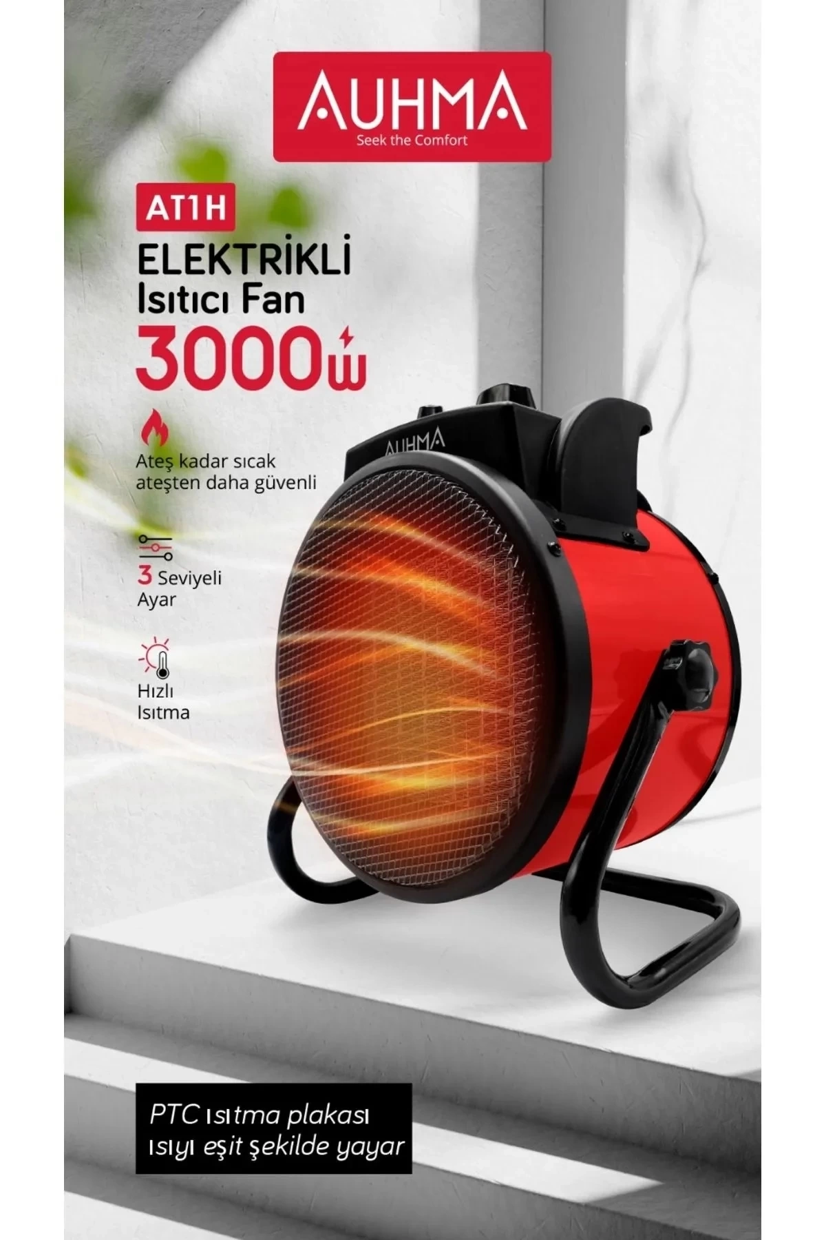 Ultra Güçlü 3000 Watt Taşınabilir Elektrikli Portatif Isıtıcı Soba Sıcak Hava Üfleyen Fan Radyatör ( Lisinya )