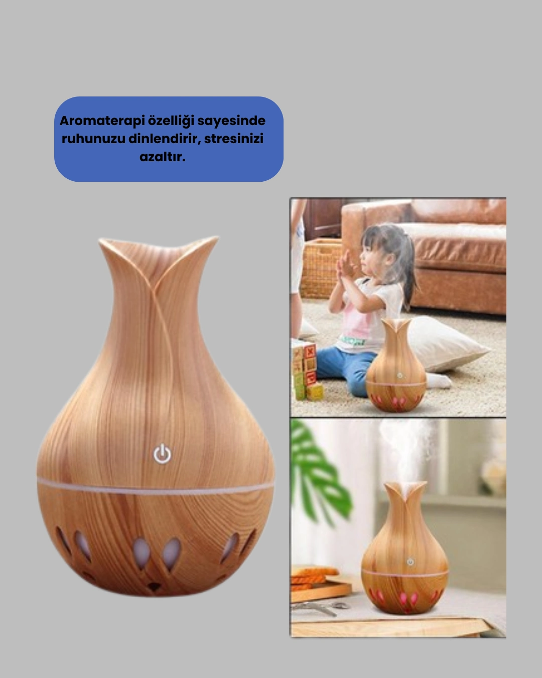 Ultrasonik Ahşap Desenli 130ml Aromaterapi Difüzör Ve Hava Nemlendirici ( Lisinya )