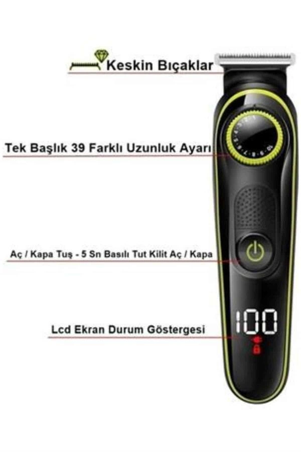 Unısex Çok Fonksiyonlu Bakım Seti Led Göstergeli Tıraş Makinesi Saç Sakal Vücut ( Lisinya )