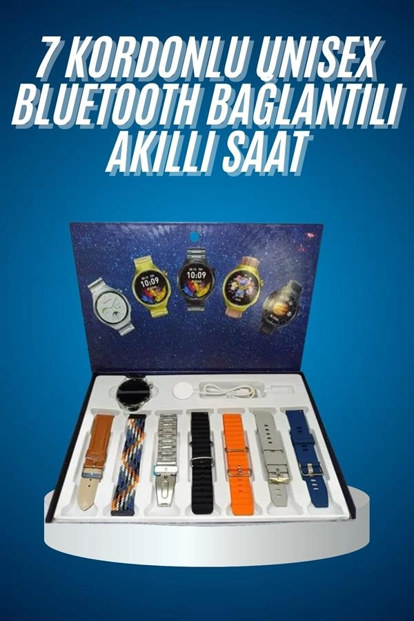 Unısex Yuvarlak Ekranlı 7 Kordonlu Akıllı Saat Gps Destekli Çoklu Kordon Seçeneği ( Lisinya )