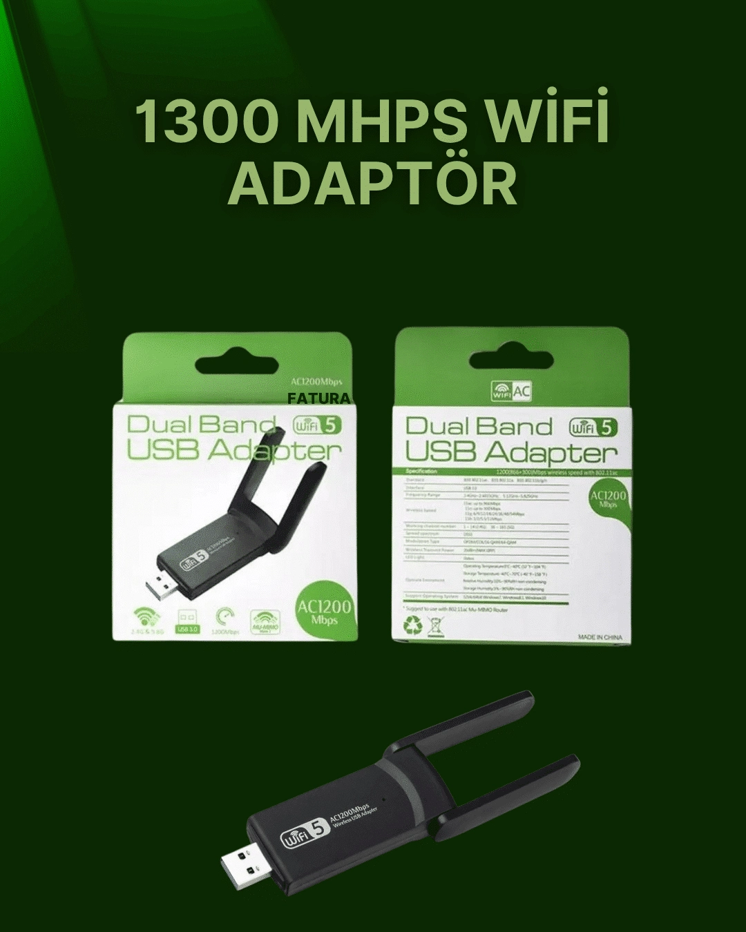Usb 3.0 Wireless Adaptör – 2.4ghz & 5ghz Destekli ( Lisinya )