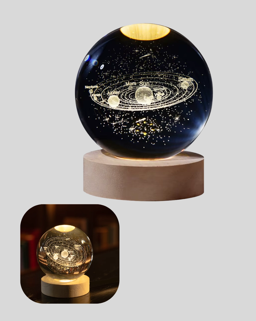 Usb Bağlantılı Işıklı Kristal Küre Modern Ahşap Tabanlı Dekor ( Lisinya )