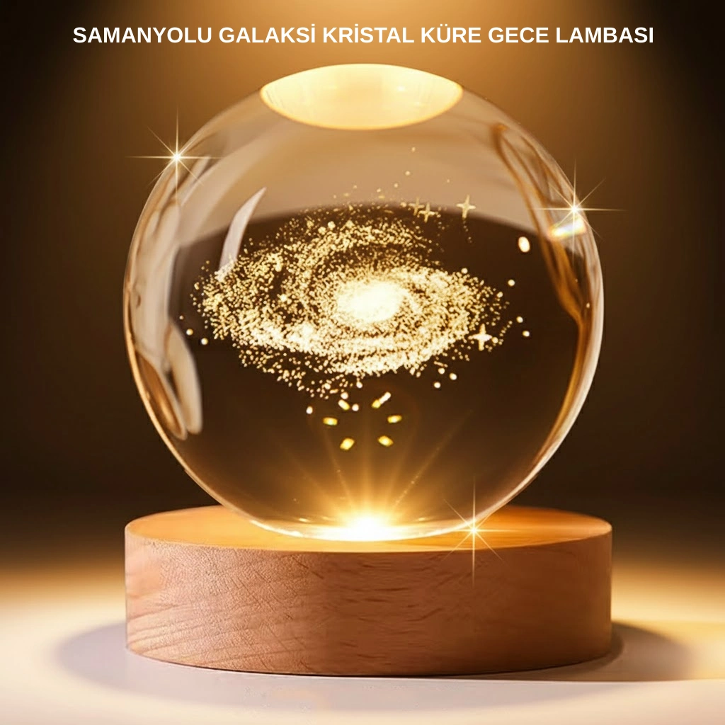 Usb Bağlantılı Samanyolu Galaksi Küre Ahşap Standlı 3d Işıklı Dekor Lambası ( Lisinya )