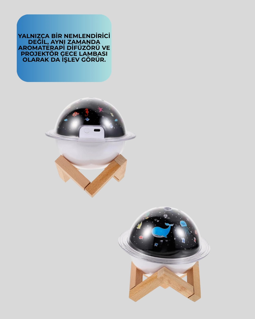 Usb İle Çalışan Projektörlü Aromaterapi Nemlendirici Masaüstü Kullanım İçin Uygun ( Lisinya )