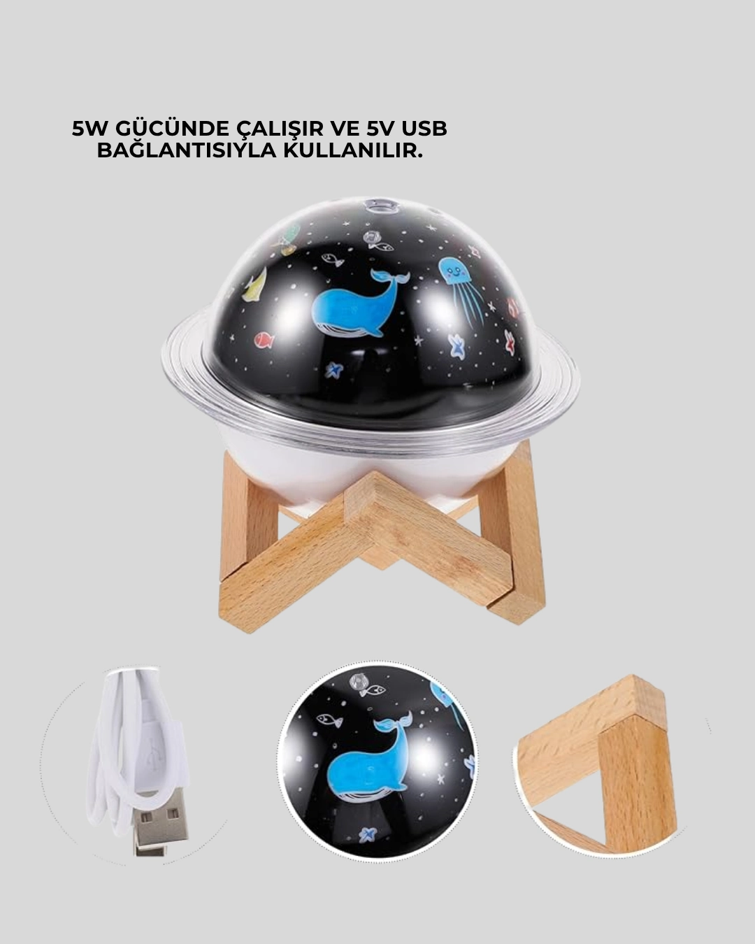 Usb İle Çalışan Projektörlü Aromaterapi Nemlendirici Masaüstü Kullanım İçin Uygun ( Lisinya )