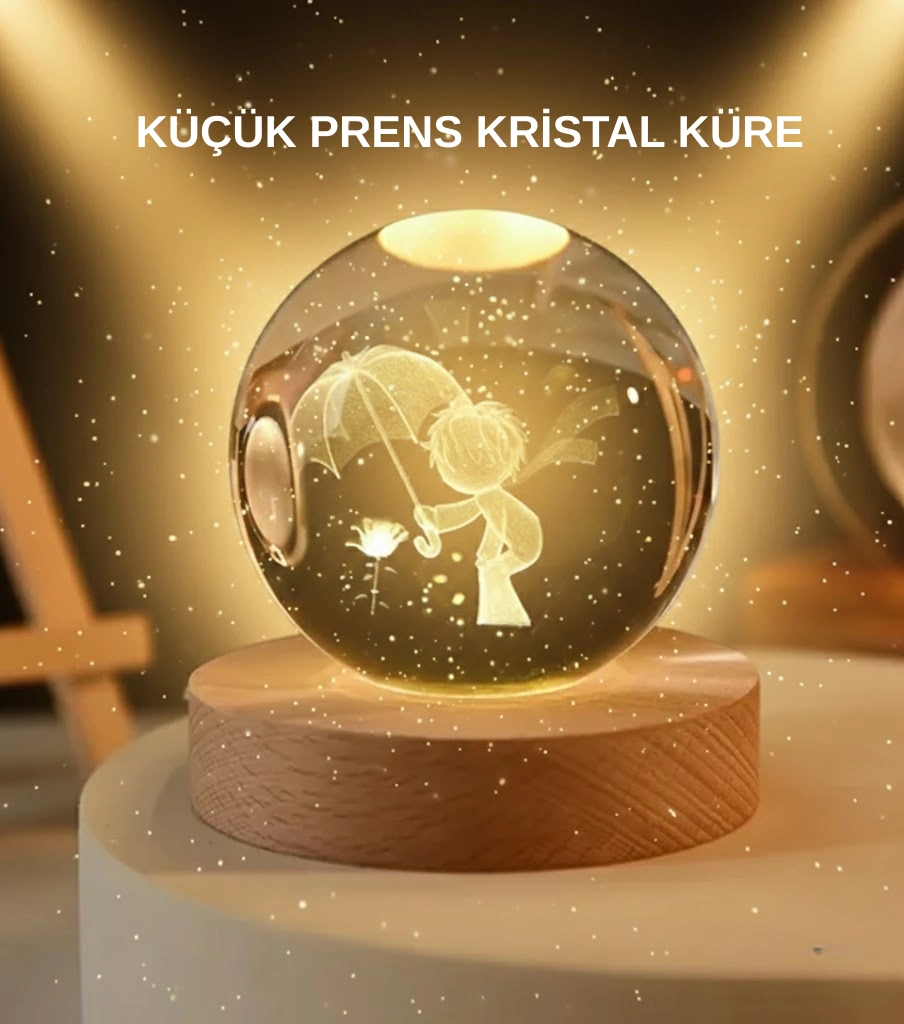 Usb Led 3d Küçük Prens Kristal Küre Ahşap Standlı Gece Lambası ( Lisinya )