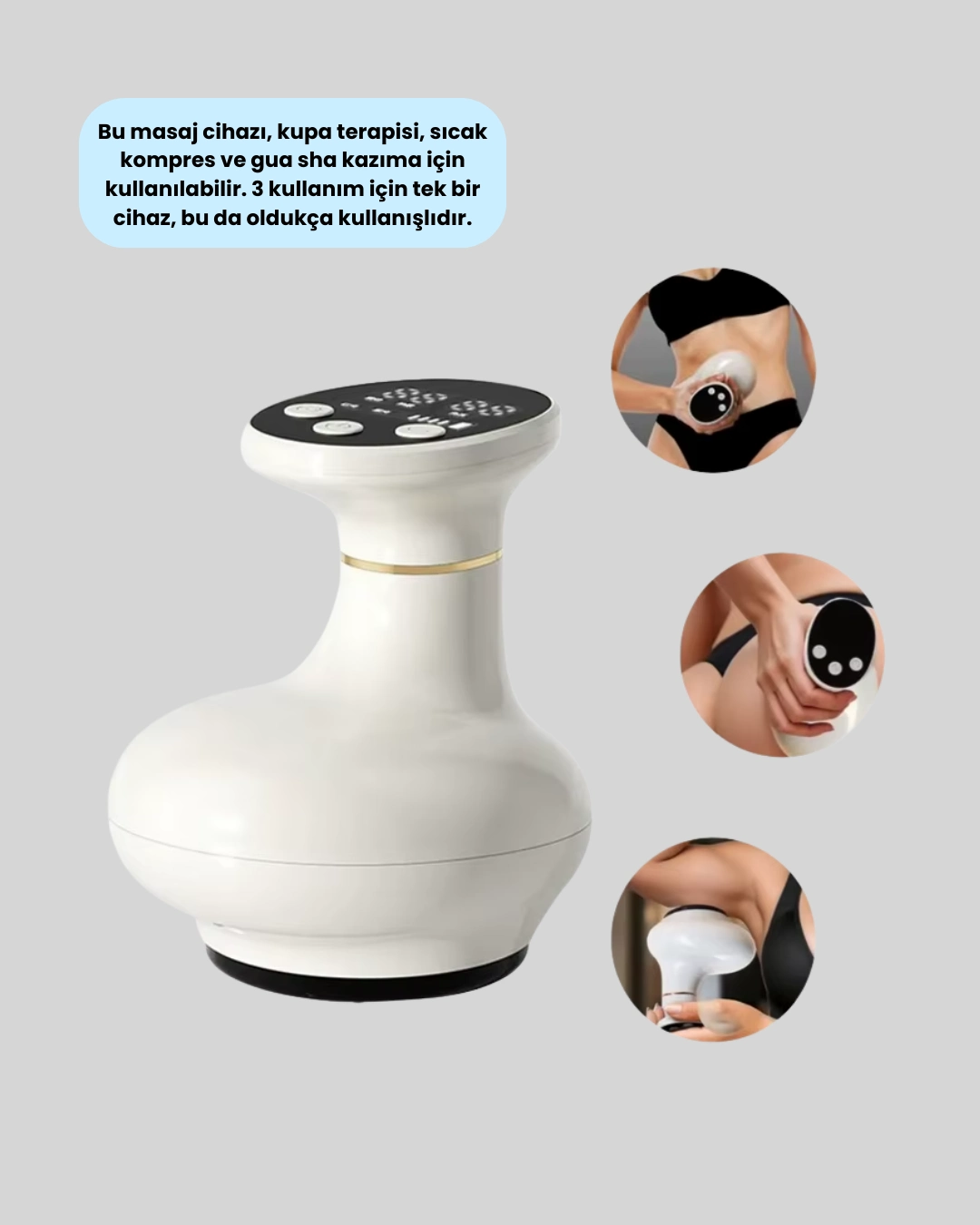 Usb Şarjlı 3 Fonksiyonlu Masaj Aleti Kupa Terapisi Ve Gua Sha ( Lisinya )