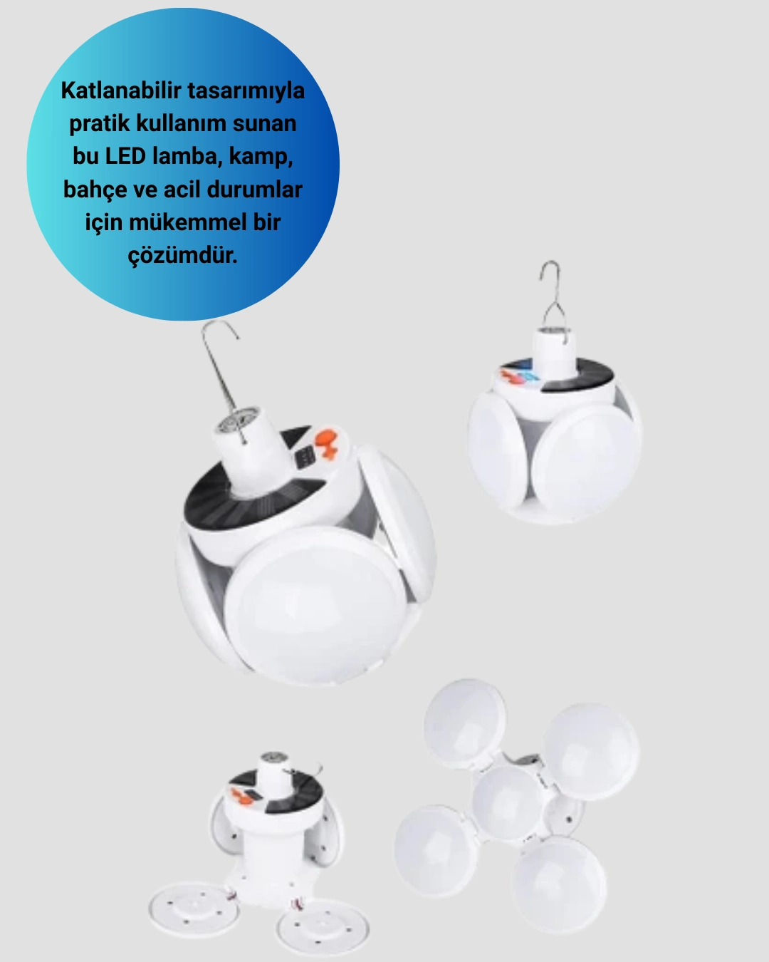 Usb Ve Solar Şarjlı Katlanabilir 5 Taraflı Led Lamba ( Lisinya )