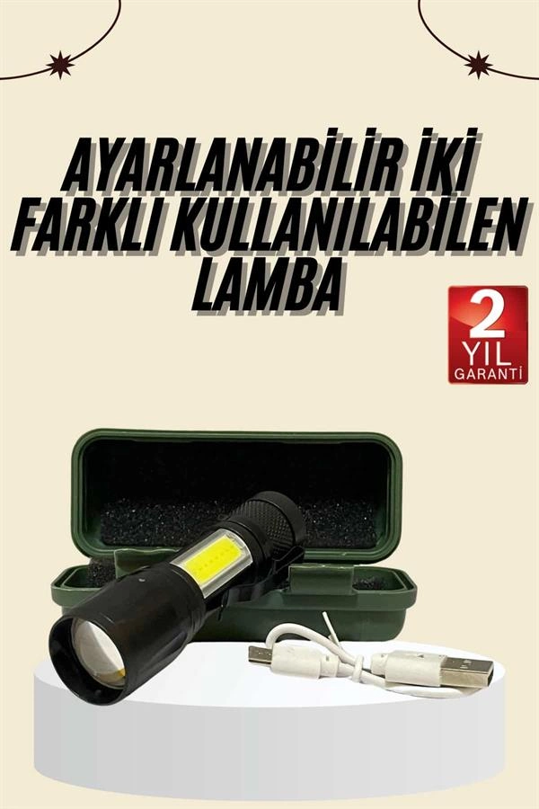 Uzun Menzilli Şarjlı El Feneri Uzun Ömürlü Led Işık Lamba ( Lisinya )