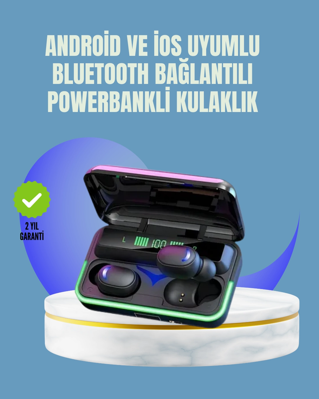 Uzun Pil Ömürlü E10 Powerbank Bluetooth Kulaklık Led Gösterge ( Lisinya )