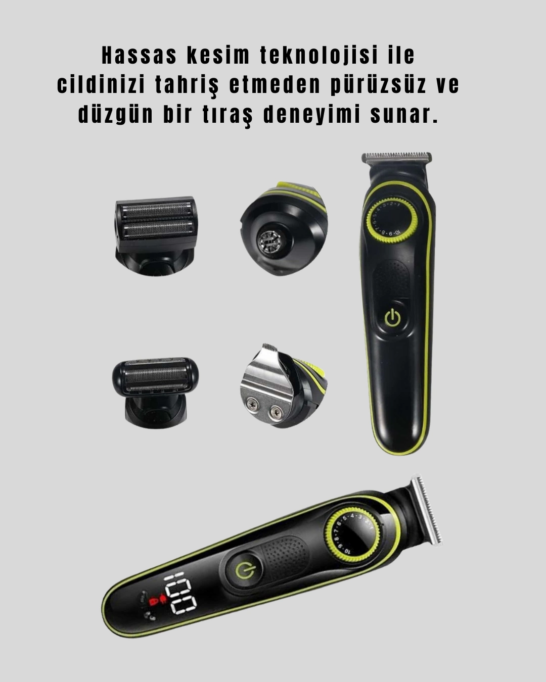 Uzun Pil Ömürlü Led Göstergeli Erkek Bakım Seti 5-in-1 Saç Sakal Tıraş Makinesi ( Lisinya )