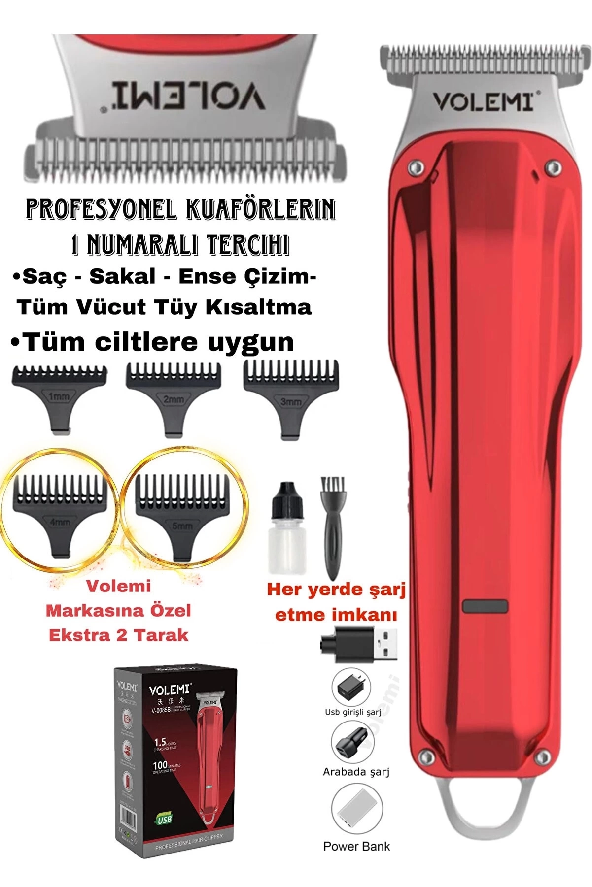 V-0085b Saç Sakal Ense Çizim Lazer Öncesi Kişisel Bakım Unisex Tıraş Makinesi ( Lisinya )