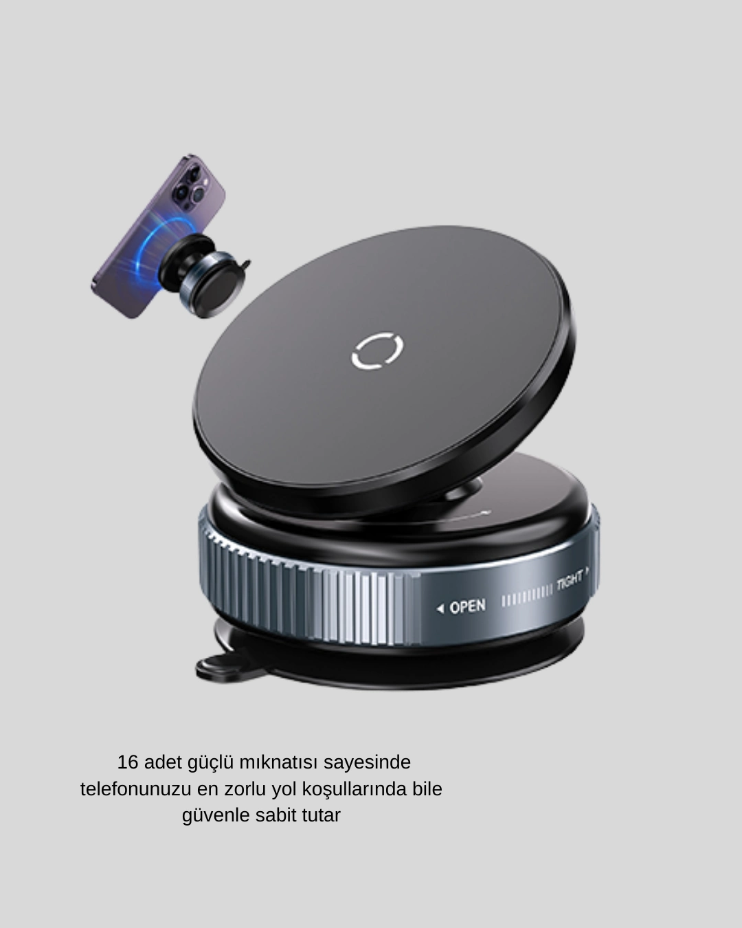 Vakum Adsorpsiyonlu Manyetik Telefon Tutucu Güçlü N52 360° Evrensel Uyumluluk ( Lisinya )