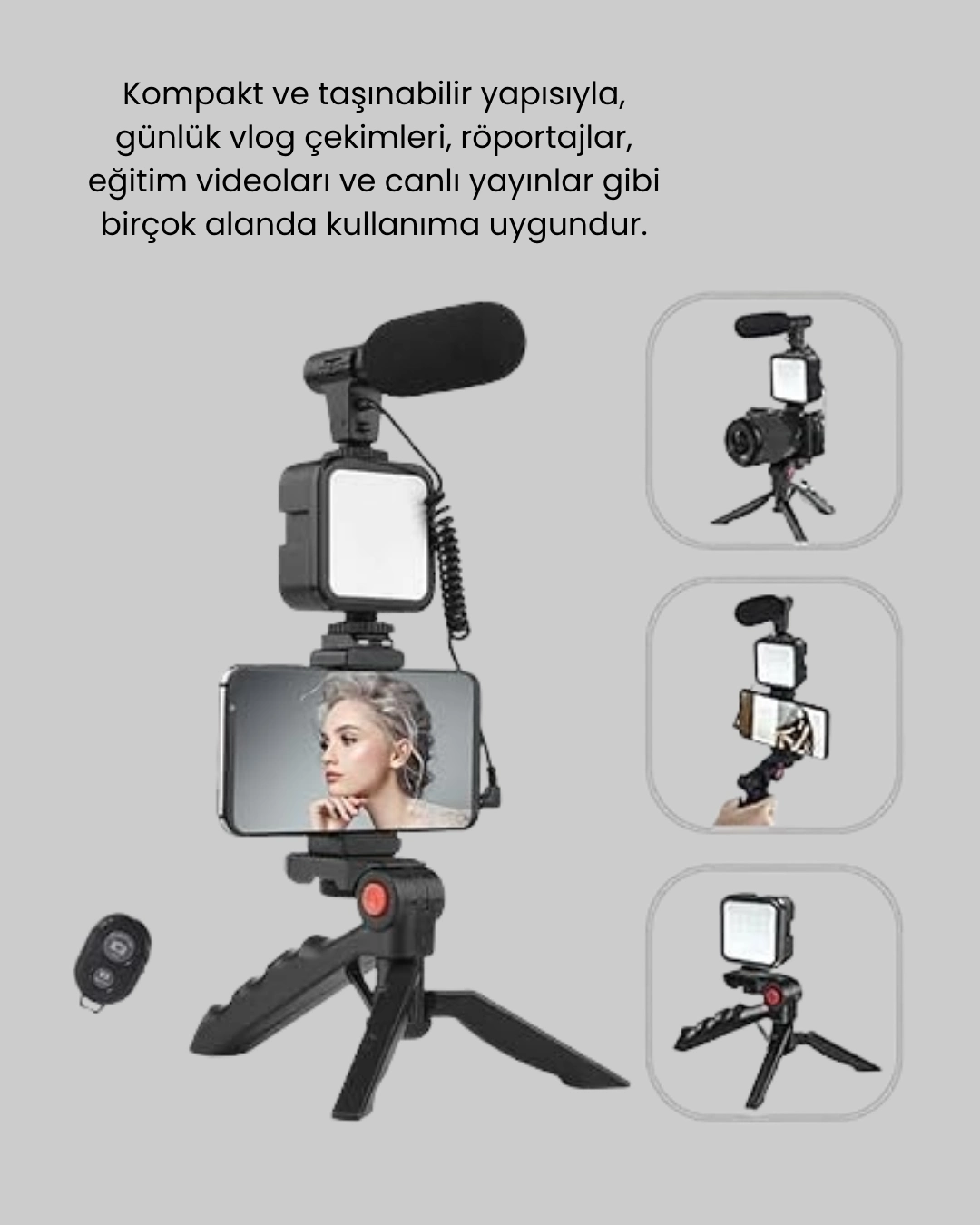 Video Çekim Kiti Tripod Led Işık Harici Mikrofon Ve Bluetooth Kumanda Seti ( Lisinya )