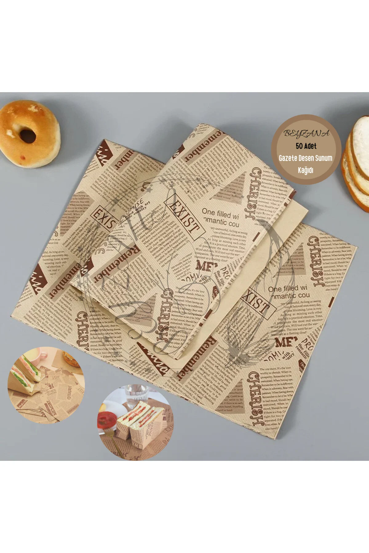 Vintage Gazete Desenli Sunum Kağıdı 50 Adet ( Lisinya ) Vintage Gazete Desenli Sunum Kağıdı 50 Adet ( Lisinya )