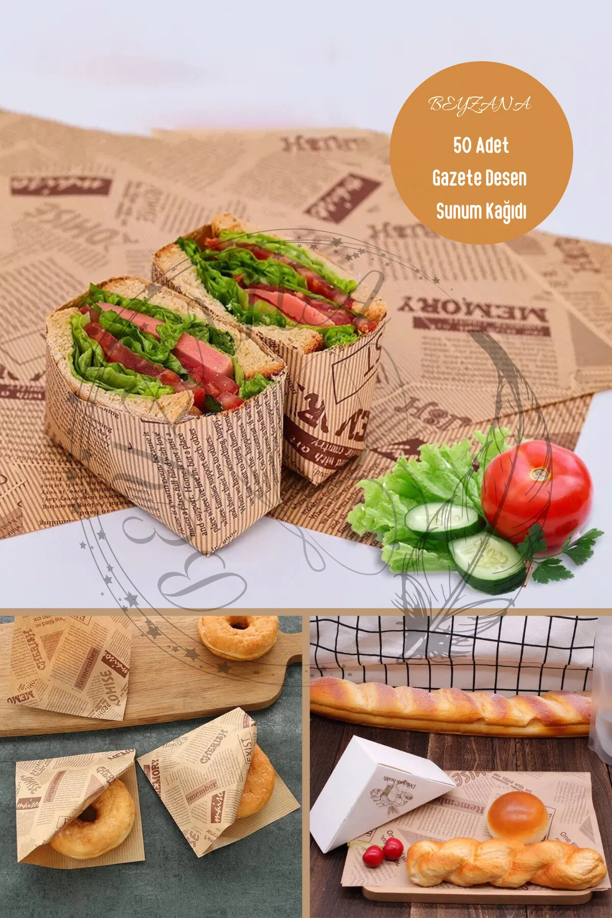 Vintage Gazete Desenli Sunum Kağıdı 50 Adet ( Lisinya ) Vintage Gazete Desenli Sunum Kağıdı 50 Adet ( Lisinya )