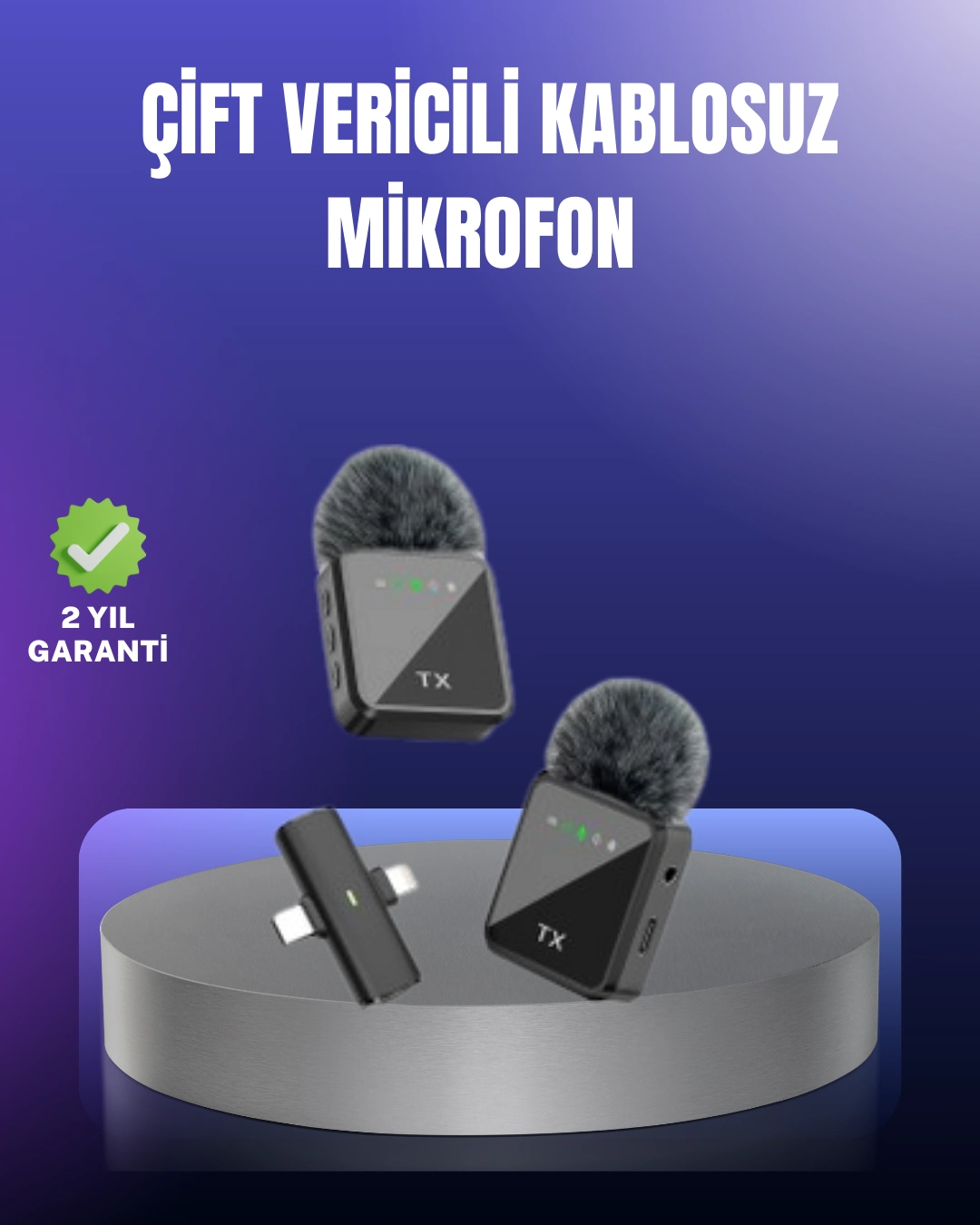 Vlog Podcast Ve Röportajlar İçin Kablosuz Çift Yaka Mikrofon ( Lisinya )