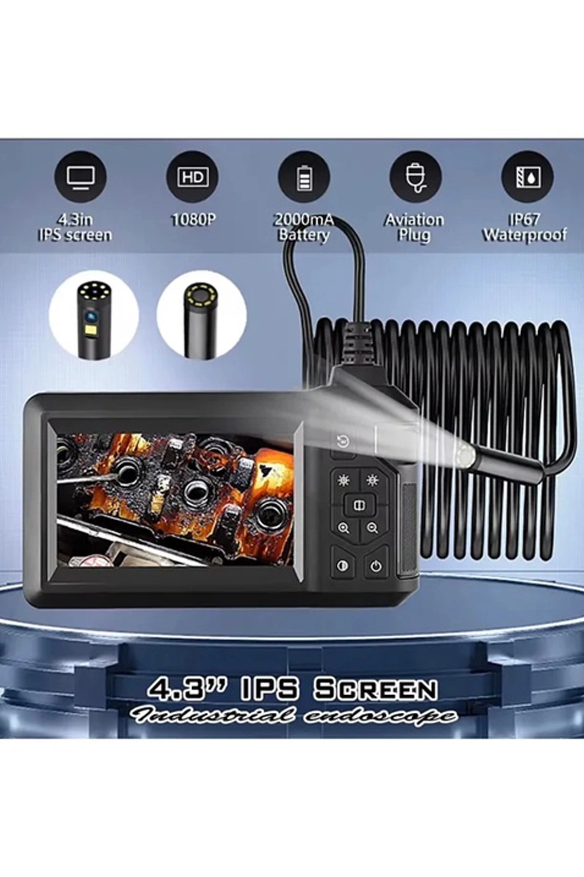 Vtn-008 Ekranlı Çift Kameralı 10 Mt Sert Kablo Yılan Endoskop Kamera 8 Mm 4.3 Inc ( Lisinya )