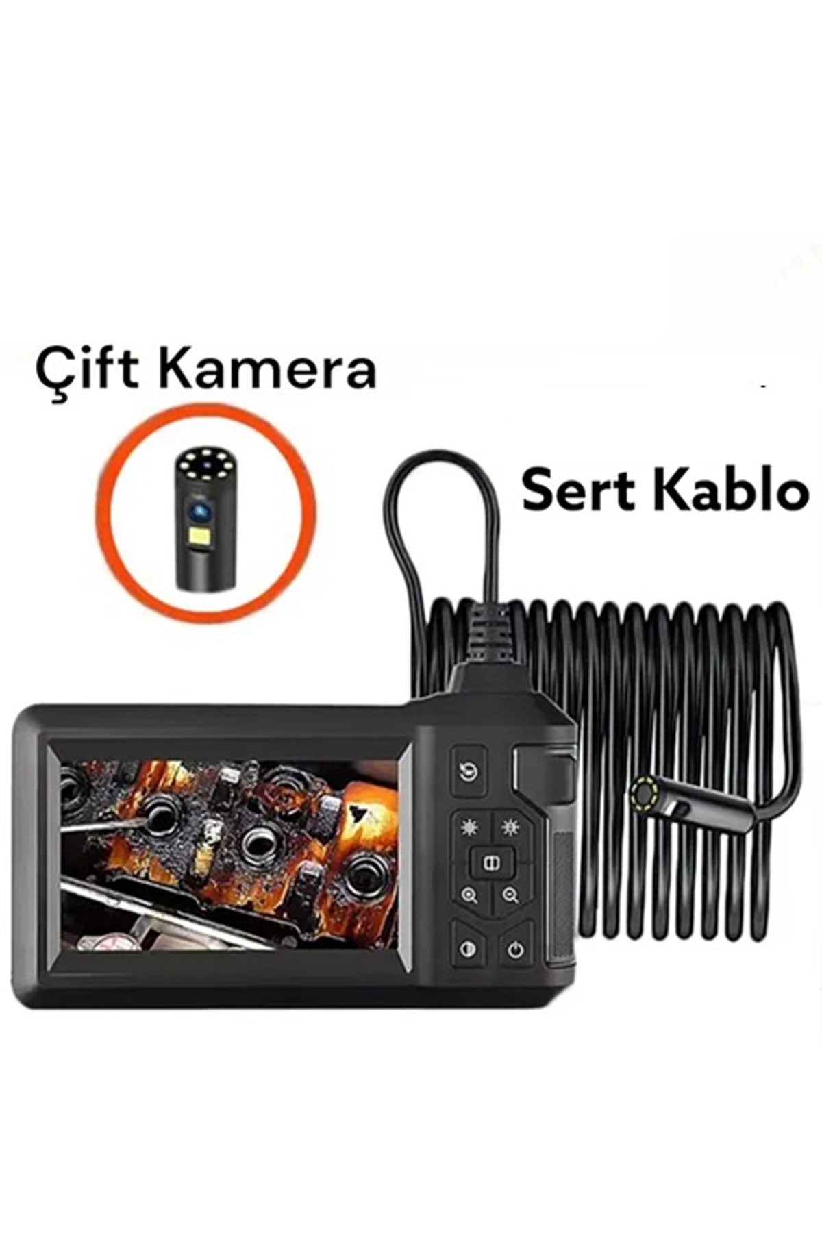Vtn-093 Ekranlı Çift Kameralı 30 Metre Sert Kablo Yılan Endoskop Kamera 8 Mm 4.3 Inc ( Lisinya )