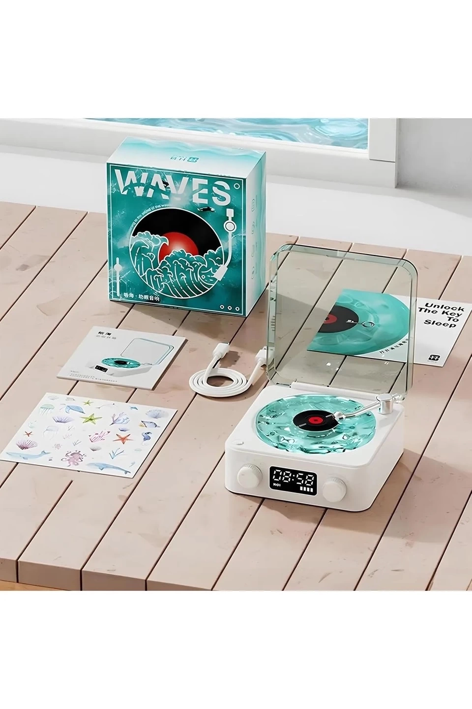 Waves Nostalji Plak Görünümlü Bluetooth Hoparlör 3d Ses Dalgası Retro Müzik Plak Mavi ( Lisinya )