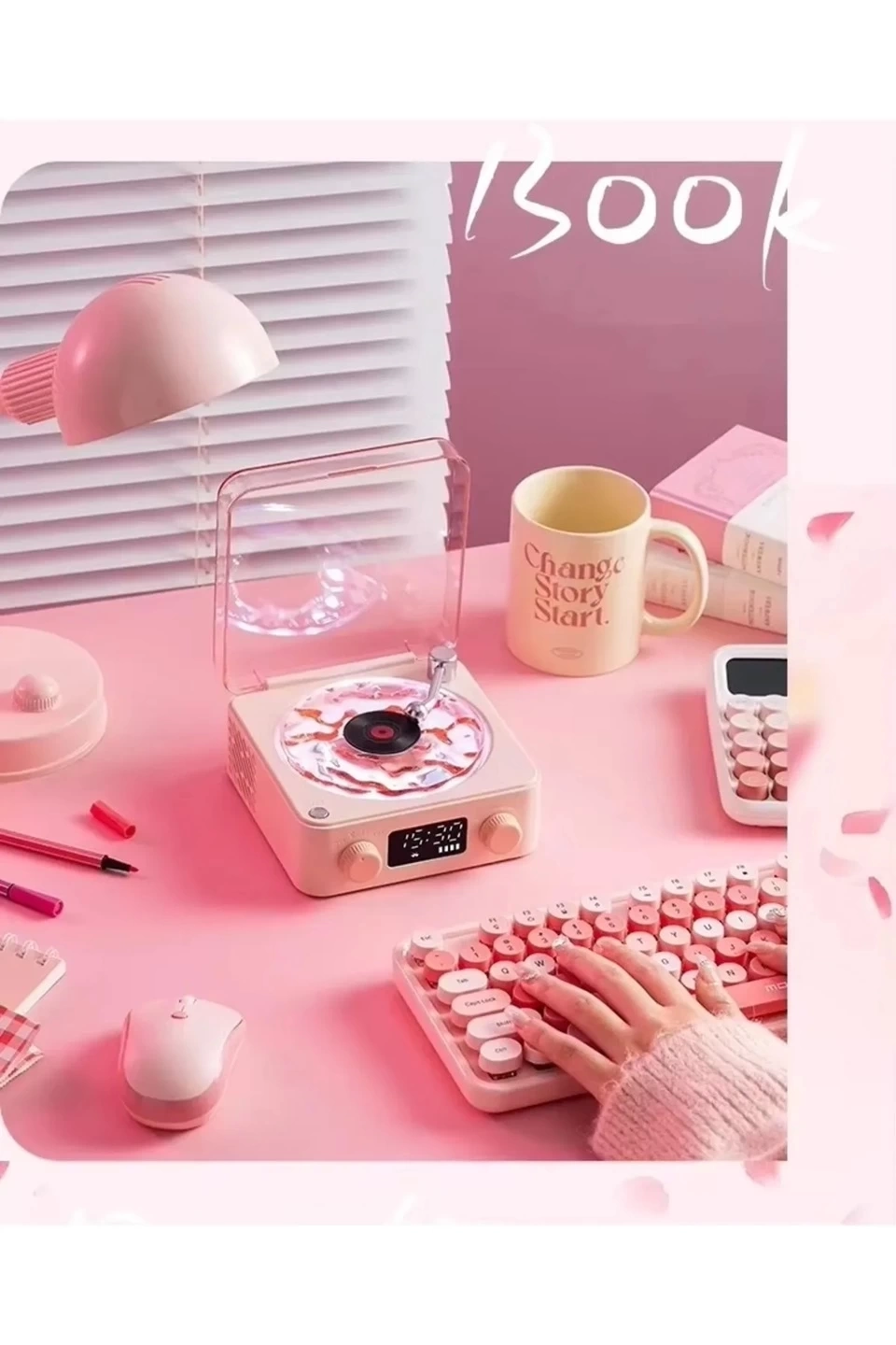 Waves Nostalji Plak Görünümlü Bluetooth Hoparlör 3d Ses Dalgası Retro Müzik Plak Pembe ( Lisinya )