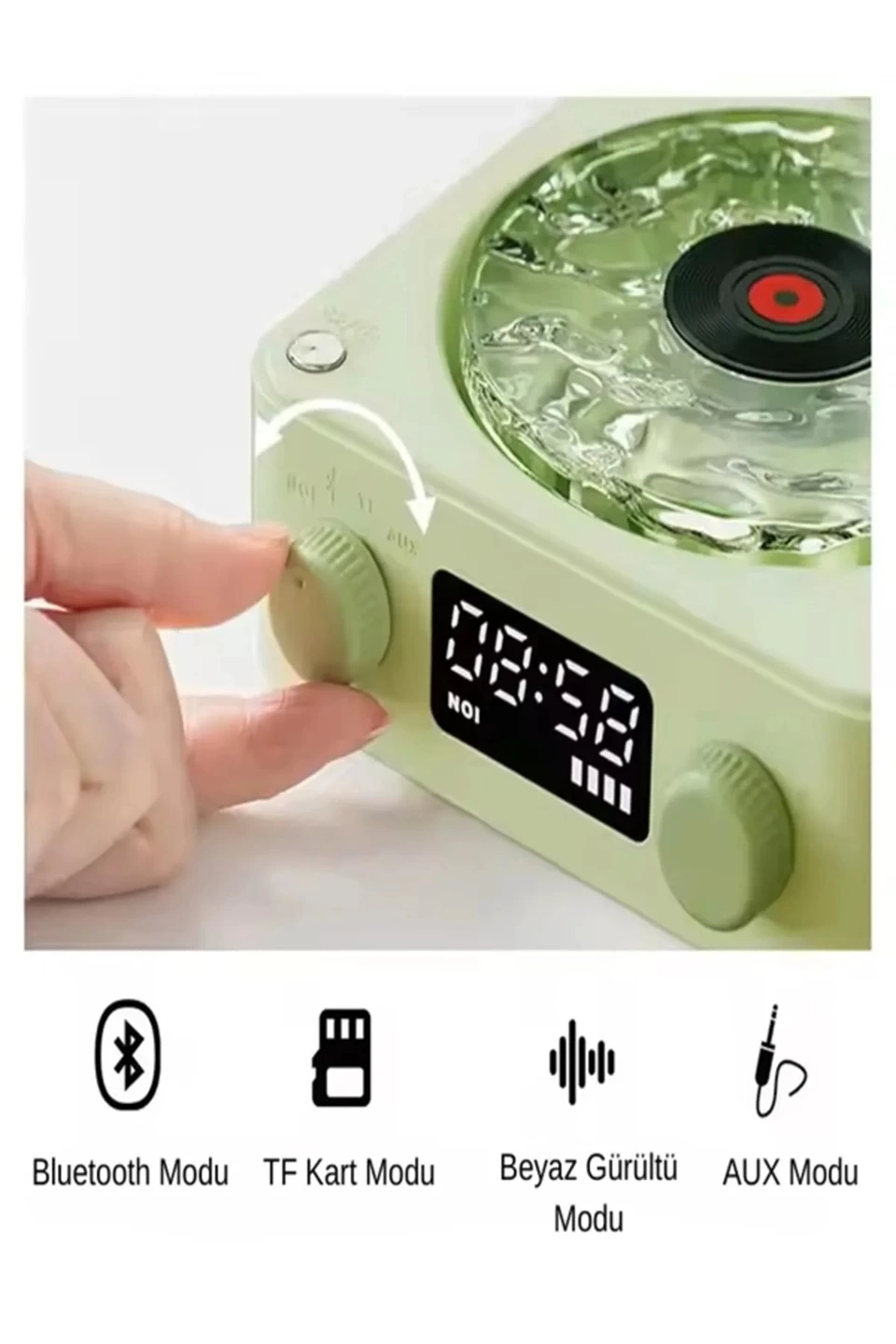 Waves Nostalji Plak Görünümlü Bluetooth Hoparlör 3d Ses Dalgası Retro Müzik Plak Yeşil ( Lisinya )