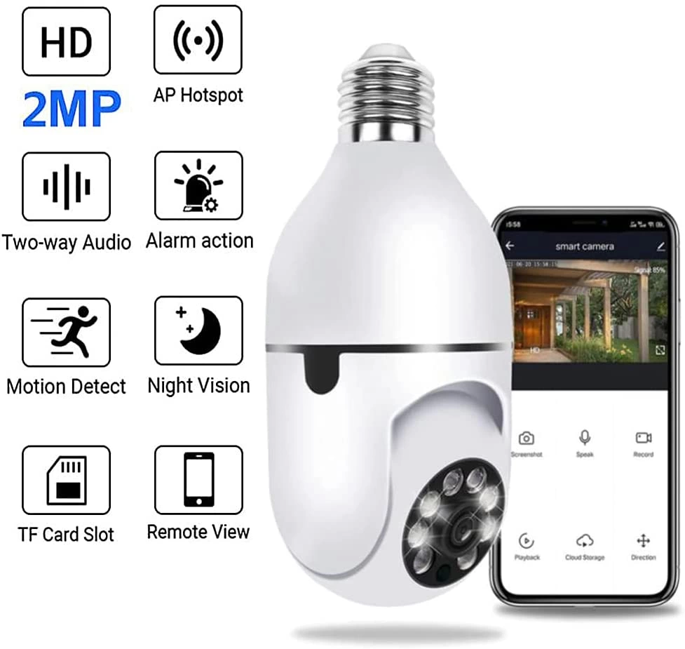 Kablosuz 360 Panoramik Ampul Kamera Güvenlik Kamerası Çift Kablosuz 360 Derece Gece Görüşlü ( Lisinya )