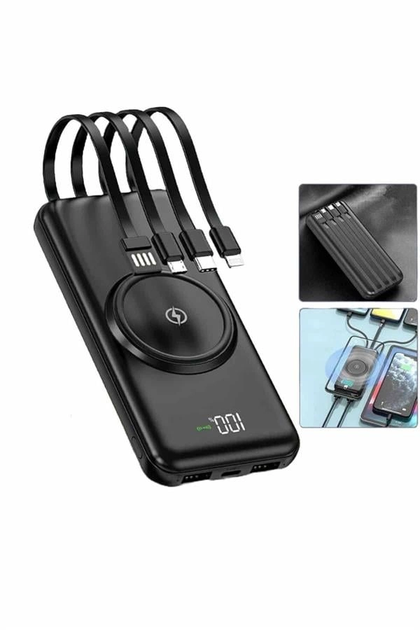 Wireless Powerbank 10000 Mah Led Ekranlı Dahili Kablolu Hızlı Şarj ( Lisinya )