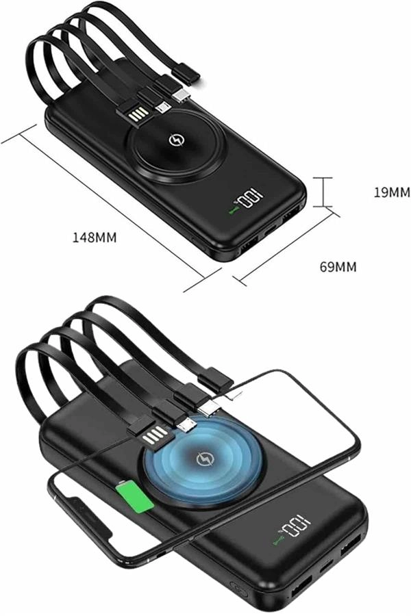 Wireless Powerbank 10000 Mah Led Ekranlı Dahili Kablolu Hızlı Şarj ( Lisinya )