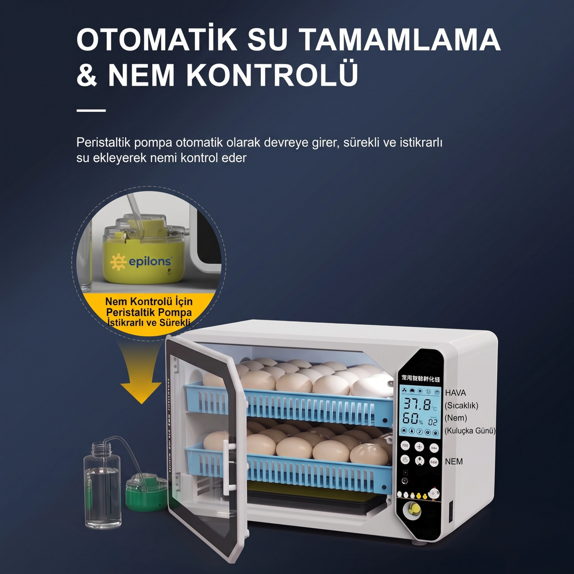 WM-70 Tam Otomatik Akıllı Kuluçka Makinesi + Hediye Yedek Motor ve Suluk Paketi ( Lisinya )